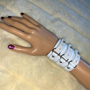 Punk rock white leather buckle strap wrist band bracelet
